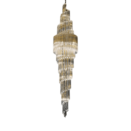 Art Deco Murano Venini Glass Prism Chandelier with Gold Frame