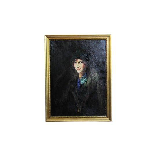 Art Deco Oil Portrait of a Woman, Signed