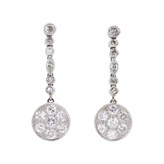 Art Deco Platinum & Diamond Drop Earrings