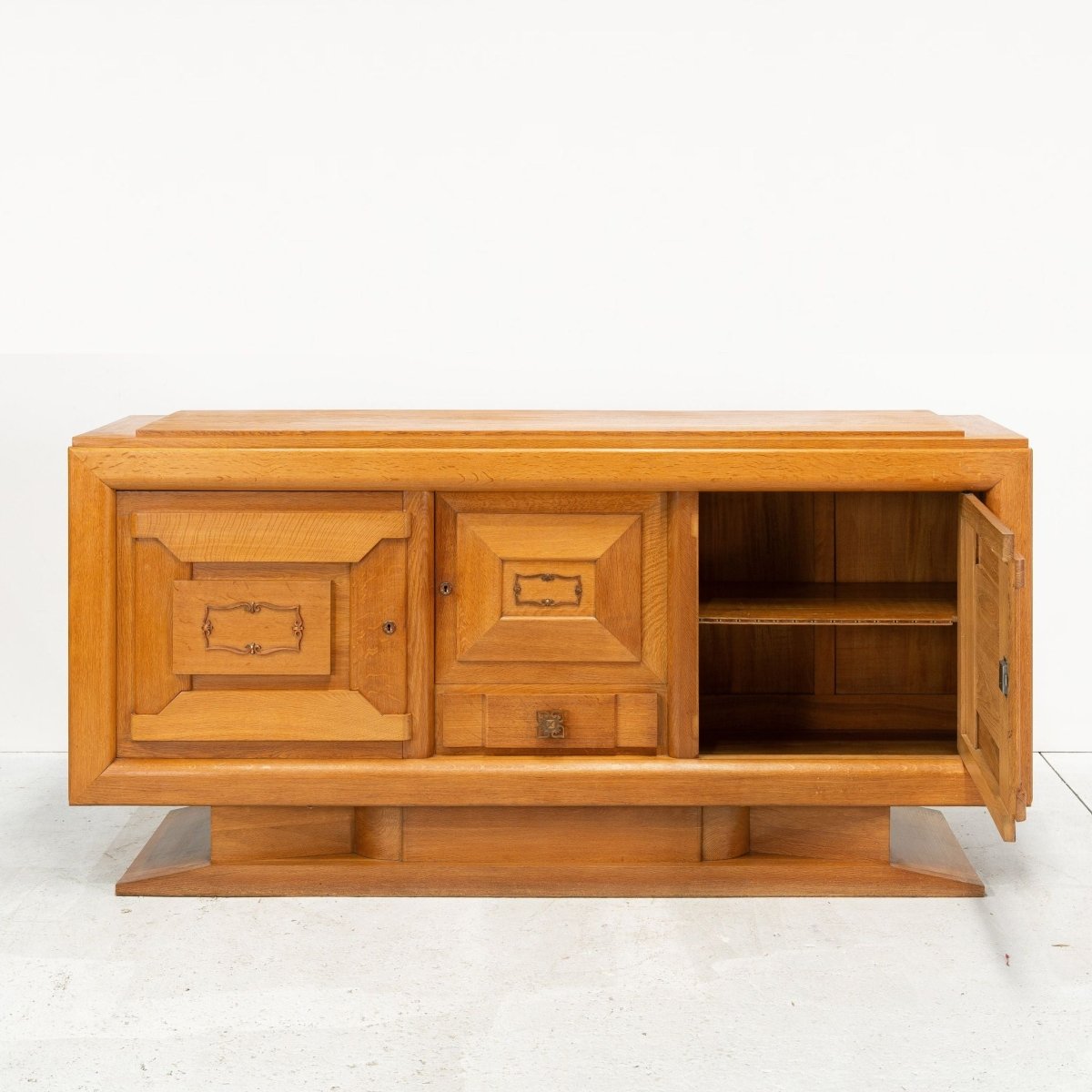 Art Deco Sideboard in Oak and Decorative Copper Detailing | Bazaa | Designer, Vintage and Antique Furniture