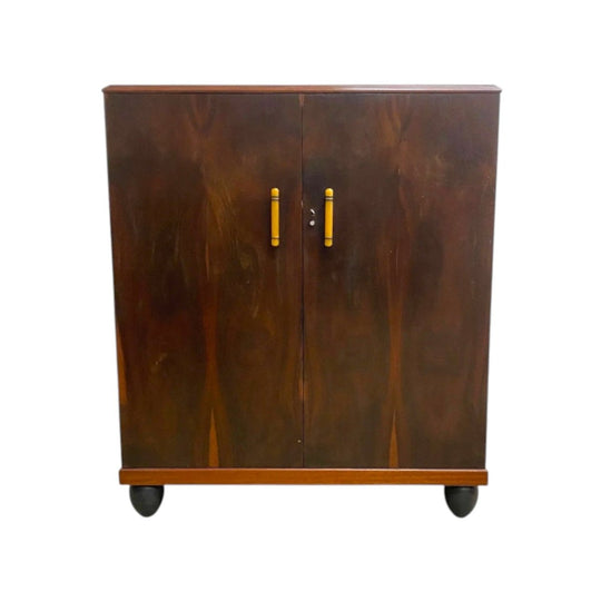 Art Deco Walnut Cabinet with Butterscotch Bakelite Handles and Silky Oak Interior