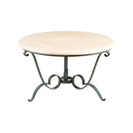 Art Deco Wrought Iron Coffee Table with Marble Top attributed to Raymond Subes