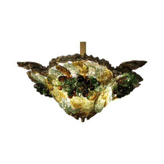 Art Nouveau Brass and Murano Grape Pendant