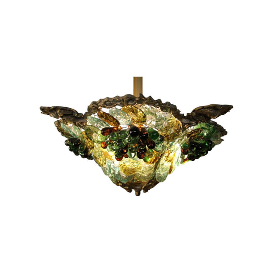 Art Nouveau Brass and Murano Grape Pendant