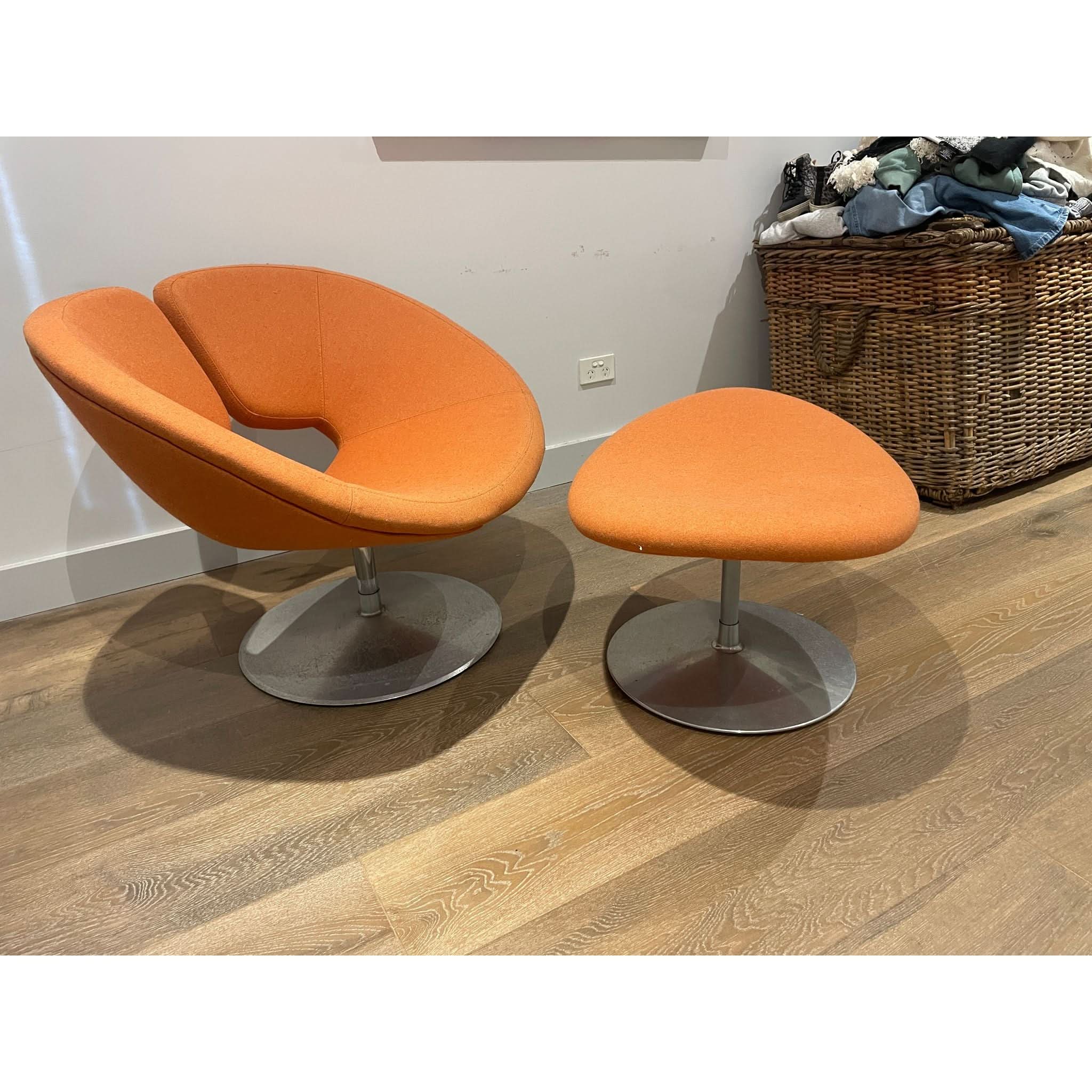 Artifort Apollo Chair & Footstool – Orange | Bazaa | Designer, Vintage and Antique Furniture