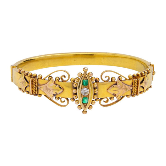 Australian, 15kt Gold, Diamond & Emerald Bangle