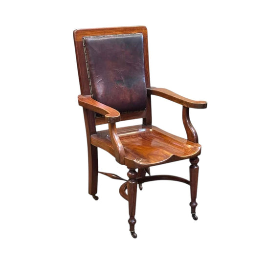 Australian-Made Blackwood Carved Office Chair, c.1880, Studded Leather Backrest
