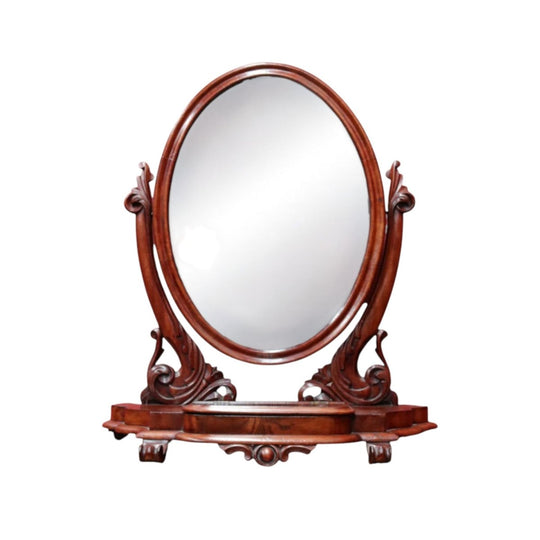 Australian Cedar Antique Vanity Mirror with Velvet Lined Trinket Compartment. B12893
