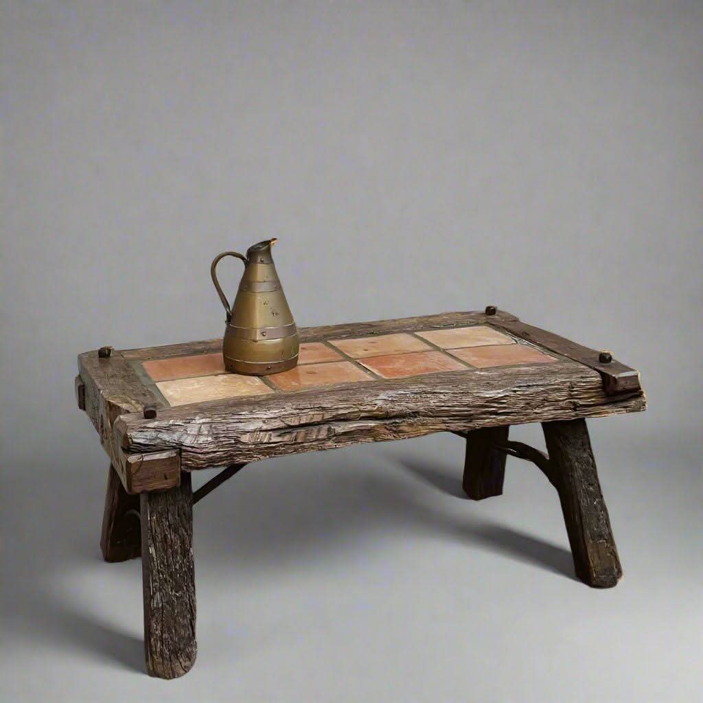 Authentic 1950s French Folk Art Brutalist Tiled Top Coffee Table | Bazaa | Designer, Vintage and Antique Furniture