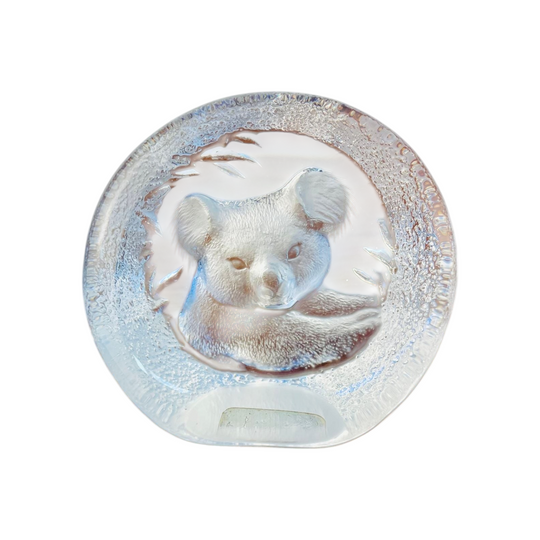 Signed Matt Jonasson Koala Paperweight, Swedish Crystal Art Glass Sculpture