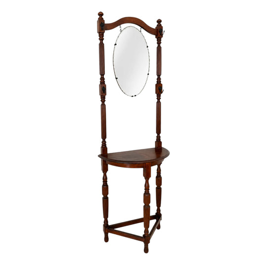 Vintage Victorian Style Wooden Hall Stand with Bevelled Mirror and Coat Hooks