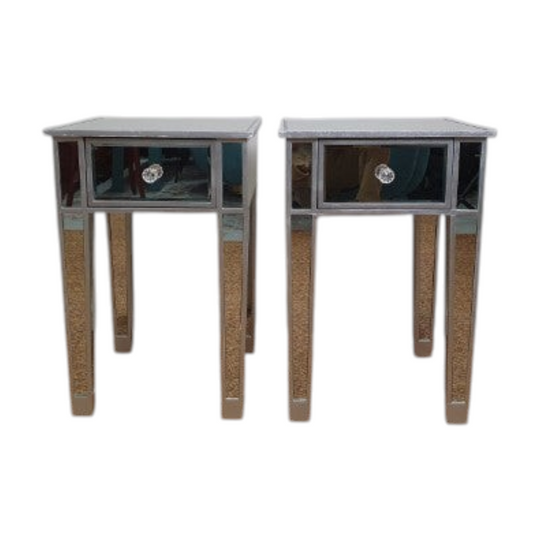 Pair of Mirrored 1 Drawer Bedside Tables