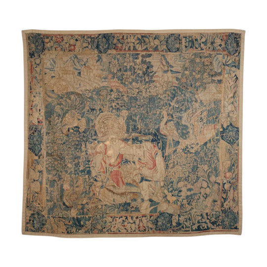 Flemish Verdure Tapestry with Figures and Exotic Bird, Wools and Silks, Probably Oudenaarde