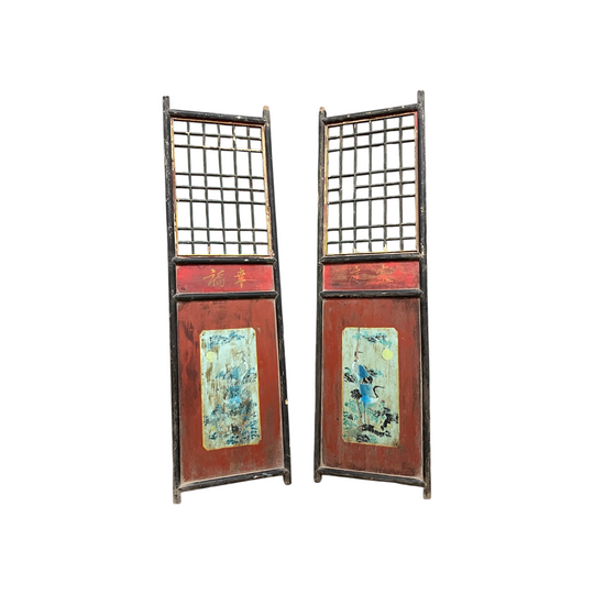 Antique Chinese Red Painted Doors, Pair - Early 20th Century