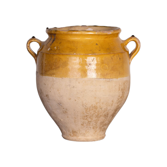 Collectible part-glazed yellow confit pot from Ile Sur la Sorgue