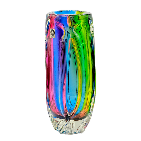 Rare Iwatsu Rainbow Art Glass Vase |  Osaka, Japan, circa 1965