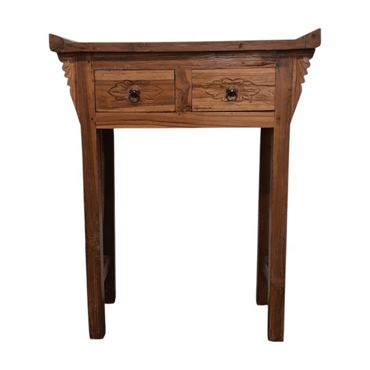 Balinese Hand Carved 2 Drawer Console - Natural