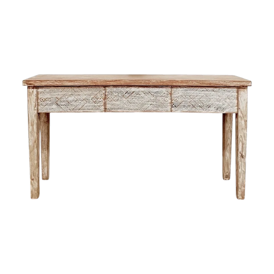 Balinese Hand Carved Teak Whitewash Console