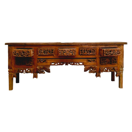 Balinese Hand Carved Vintage Console - Natural