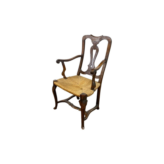 Baroque Italian arm chair, rush seated, 18th century