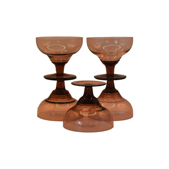 Beautiful Amethyst/Purple Champagne Coupes/Dessert Bowl/Cocktail Glasses. Set of 5