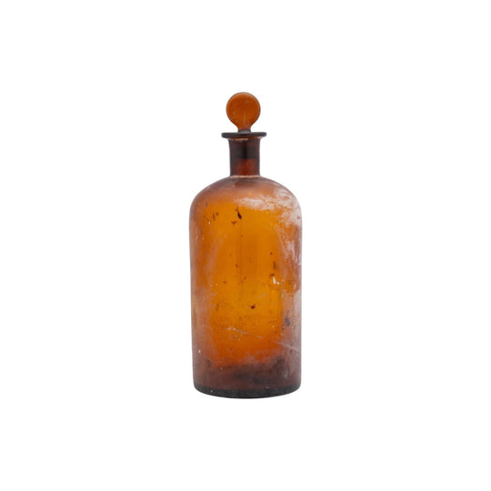 Beautiful Antique French 19th Century oversized Amber Apothecary collectible pharmacy bottle with original amber stopper and timeworn character from Provence