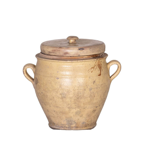 Beautiful antique French yellow glazed confit pot from Provence