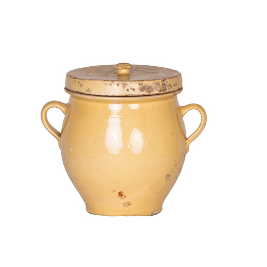 Beautiful antique French yellow glazed confit pot from Provence