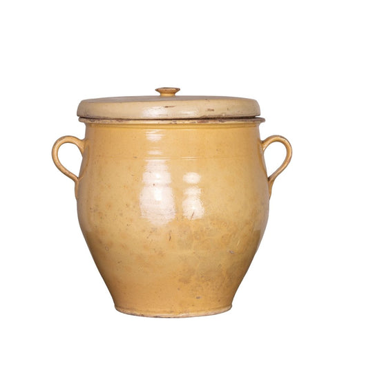 Beautiful antique French yellow glazed confit pot from Provence
