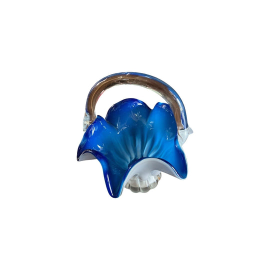 Beautiful Blue Milk Glass Basket Vase