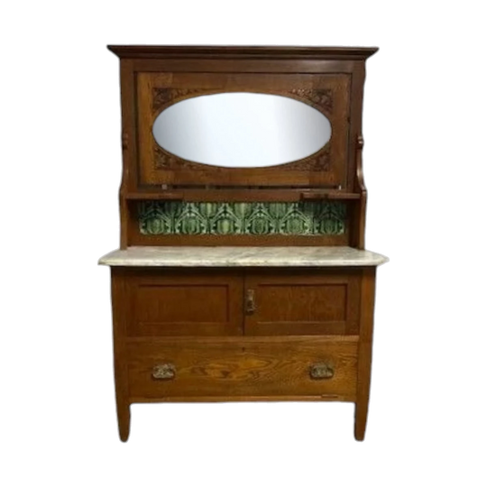 Beautiful Federation Oak Washstand with a white marble top