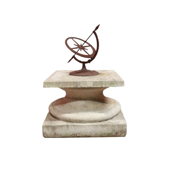 Beautiful Handcrafted Garden Sundial with Concrete Base and Wrought Iron Dial. B12632