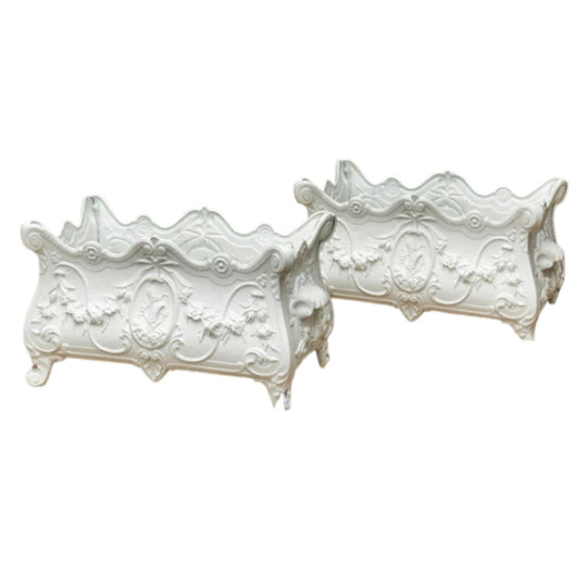 Beautiful pair of matt white painted cast iron Jardinieres
