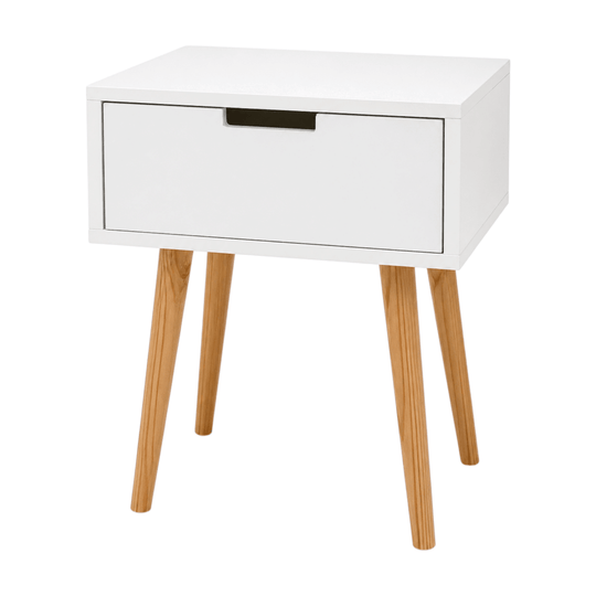 Bedside Tables Pair White Drawer Timber Legs Modern Side Tables