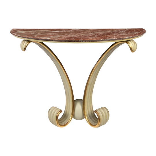 Osvaldo Borsani Polychrome and Gilded Wall Console with Rouge de France Marble, Italy, circa 1940