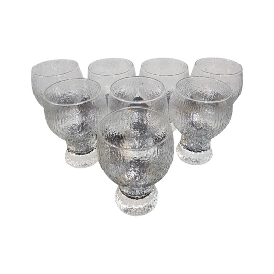 Vintage MCM Crown Corning Festive Icy Bark Glasses, Clear, 200 ml, Set of 8, 1970s Tiki Bar