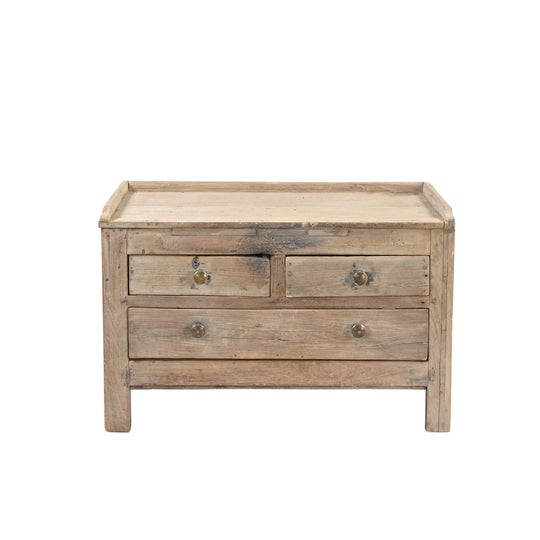 THREE DRAW VINTAGE TEAK CHEST / 296