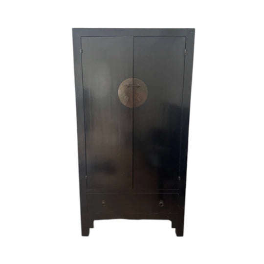 Black Asian Style TV Cabinet Armoire with Storage Solid Timber Media Cupboard
