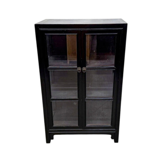 Black Lacquered Wood and Glass Cabinet