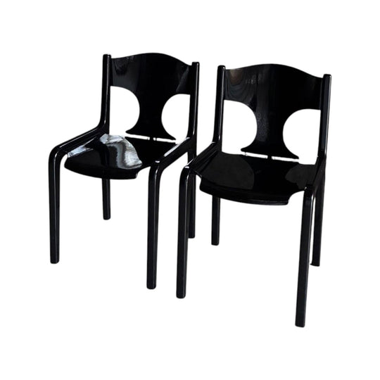BLACK LACQUERED CHAIRS BY AUGUSTO SAVINI FOR POZZI (PAIR)