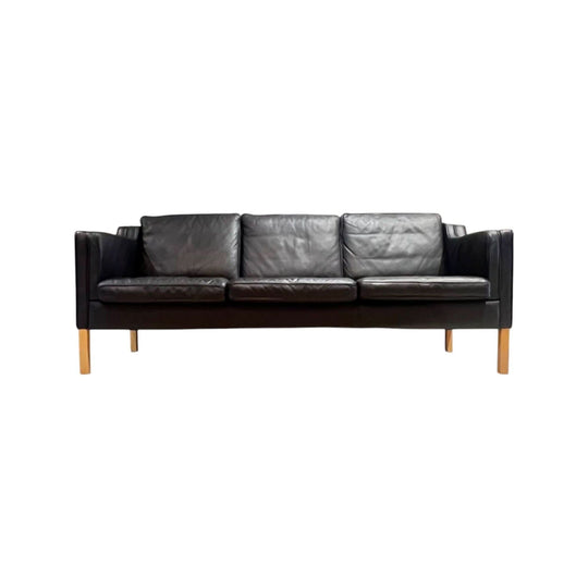 #217 Black Leather  Danish Sofa