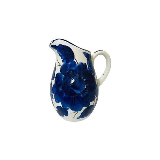 Blue Floral White Ceramic Picher /Handcrafted in Spain and Hand Painted Ceramics