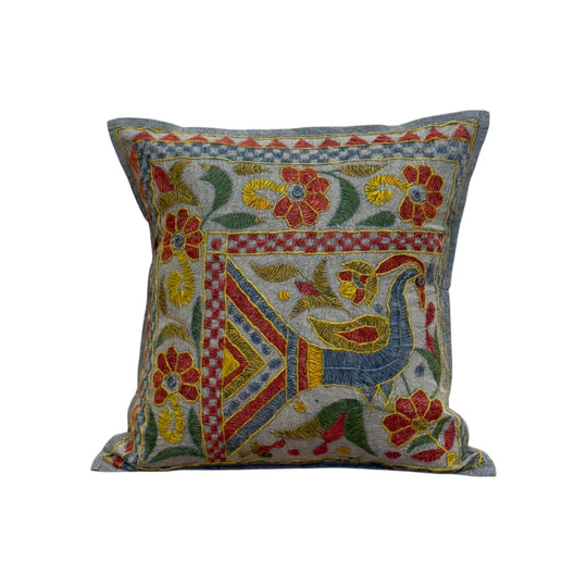 Blue Peacock Embroidered Cushion