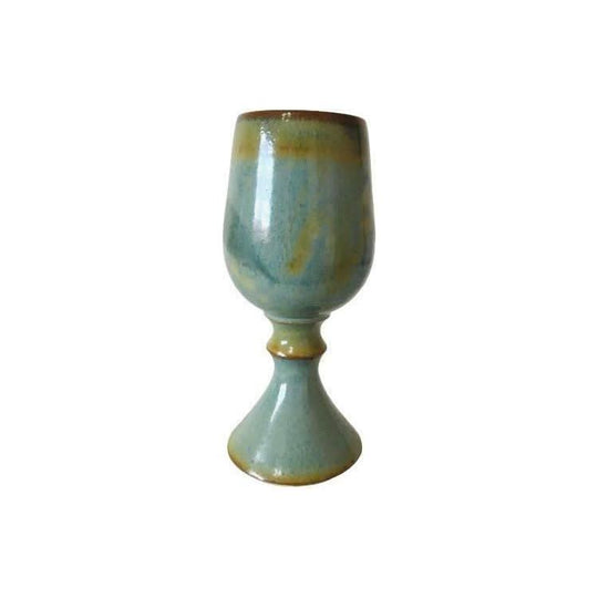 Blue Rustic Stone Pottery Goblets / M. L. Cooke Cuppacumblong Pottery / Blue Glazed Stone Pottery Goblets