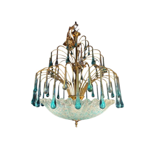 Blue & Transparent Murano Glass Chandelier