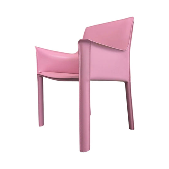 Blush Rose Leatherette Armchair in the Style of Mario Bellini