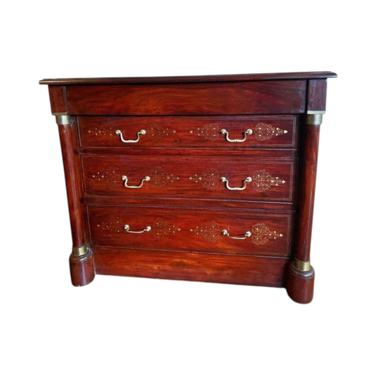 Antique European Brass Inlay Masterpiece cabinet sideboard hall stand hallway