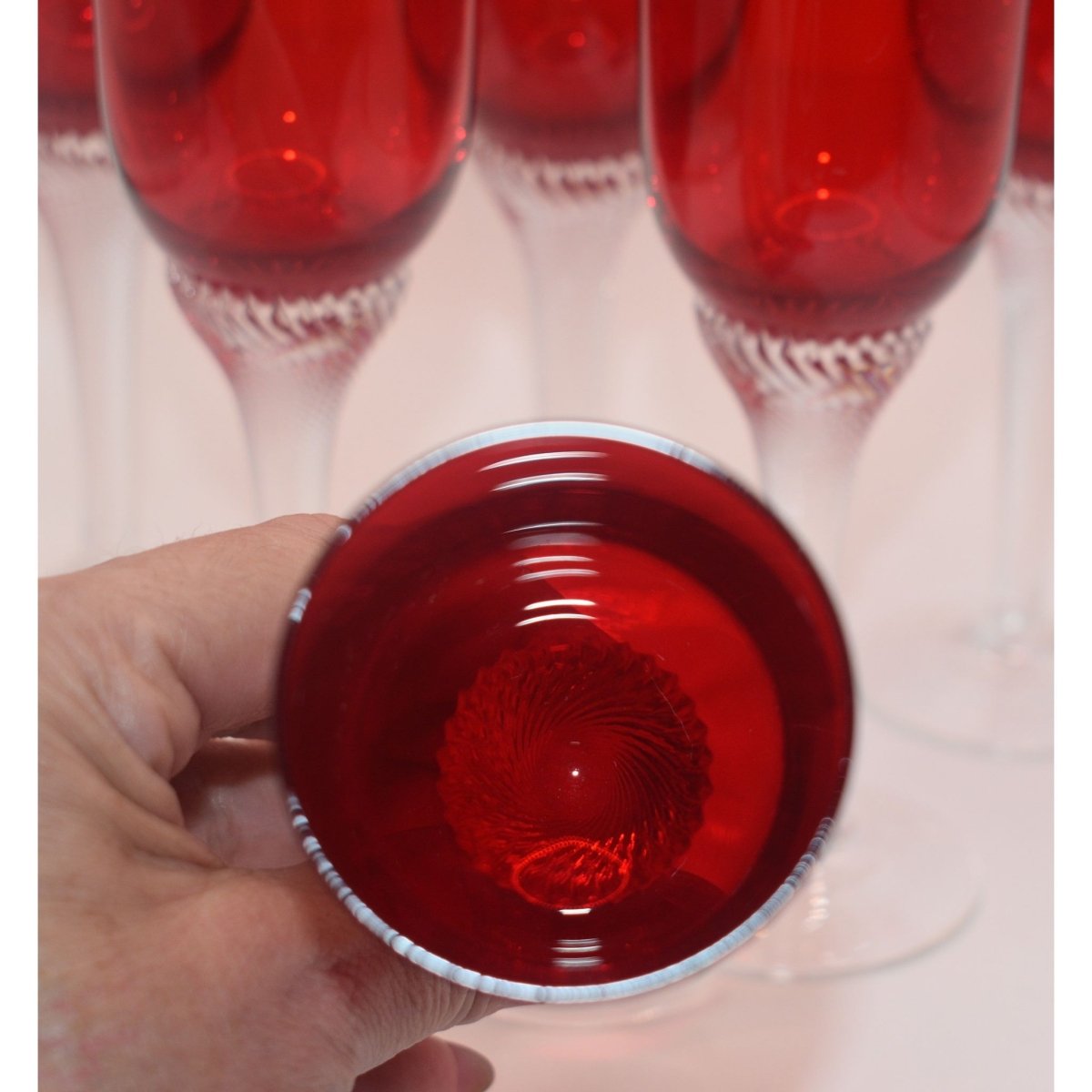 Bohemia Red Liquor/Cordial Glasses Twisted Stem. Set of 6 | Bazaa | Designer, Vintage and Antique Furniture