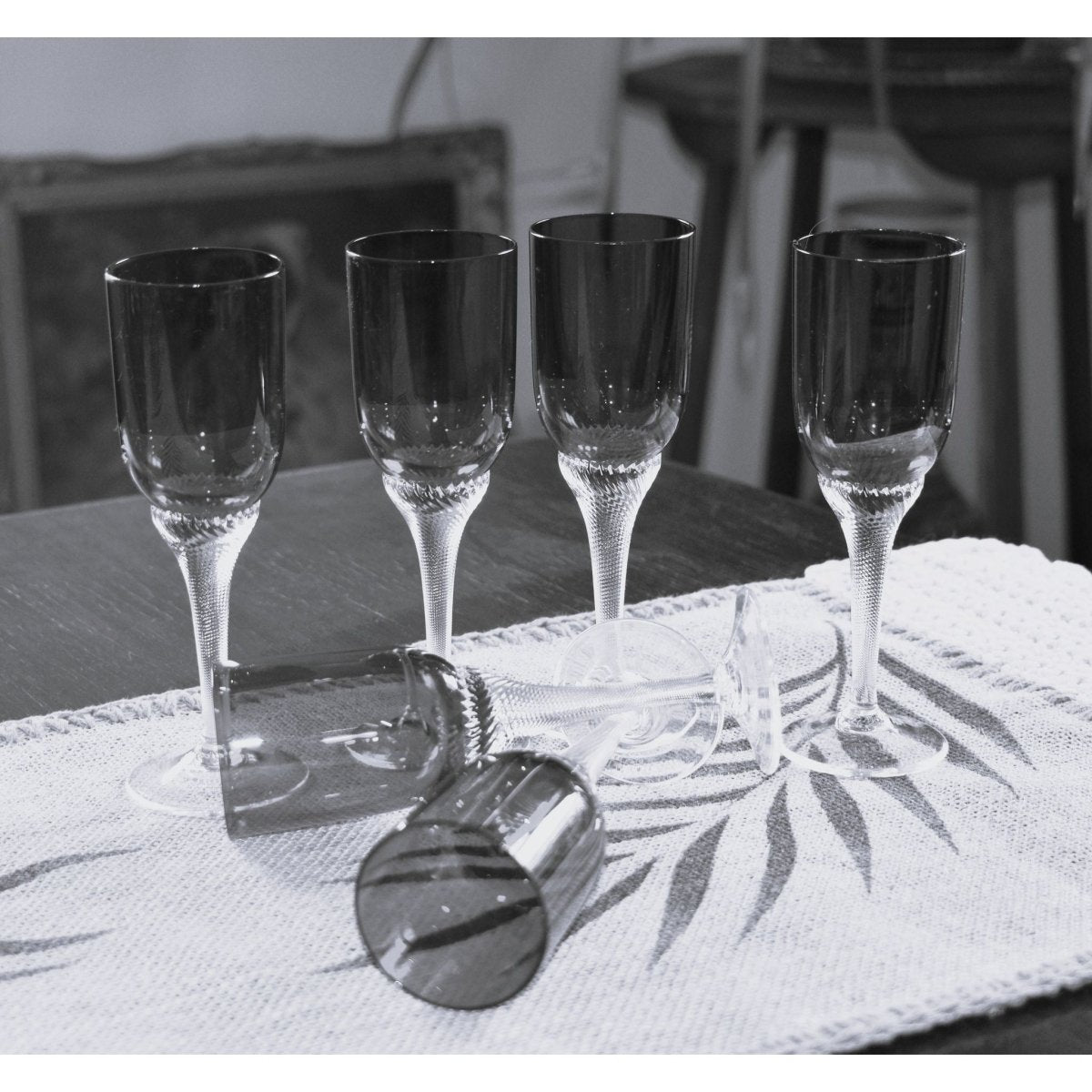 Bohemia Red Liquor/Cordial Glasses Twisted Stem. Set of 6 | Bazaa | Designer, Vintage and Antique Furniture