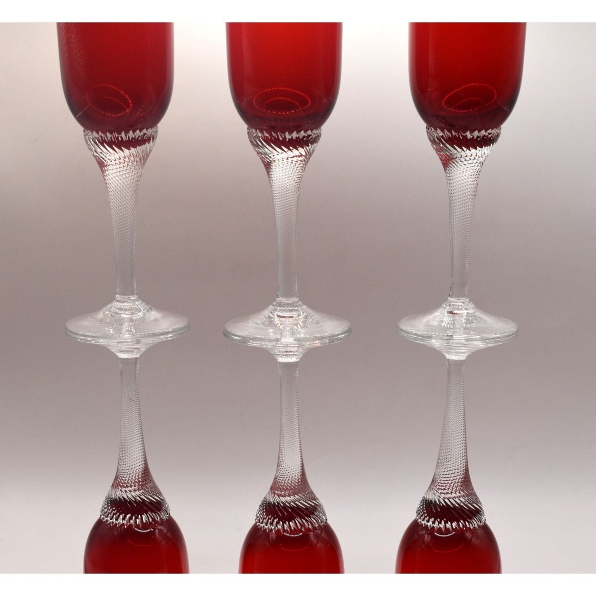 Bohemia Red Liquor/Cordial Glasses Twisted Stem. Set of 6 | Bazaa | Designer, Vintage and Antique Furniture